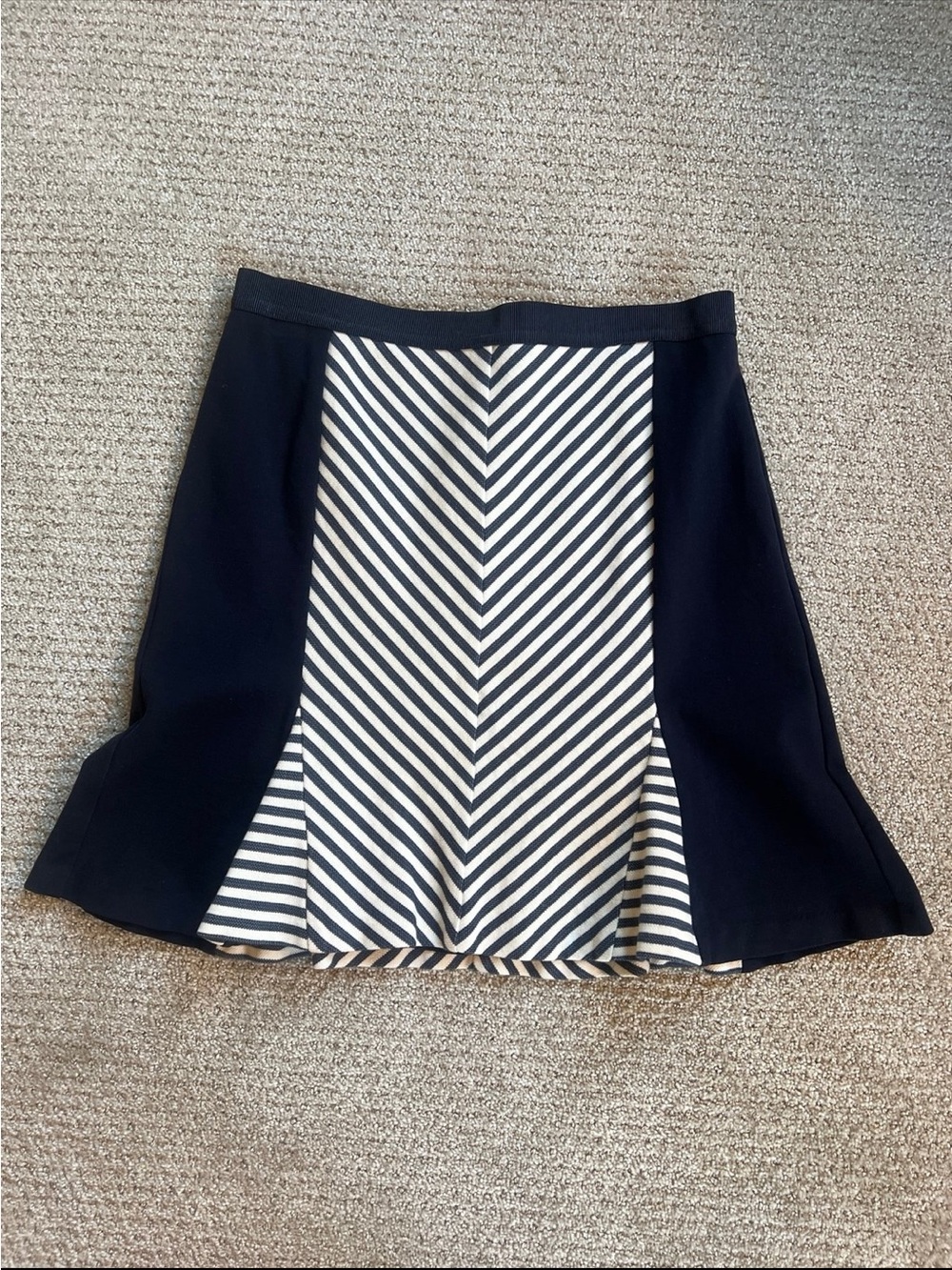 Ann Taylor Navy and White Chevron A-Line Skirt